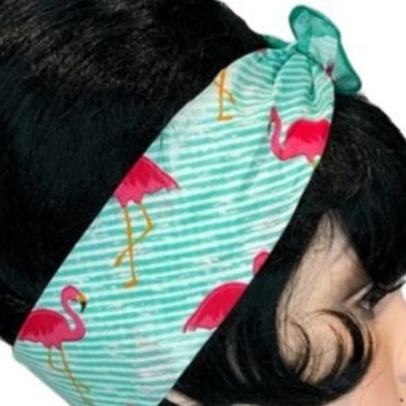 Flamingo and Stripes Retro Bandana Tie Headband - Picture 11 of 13
